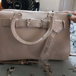 Steve Madden Cream Satchel with Decorative Buckle